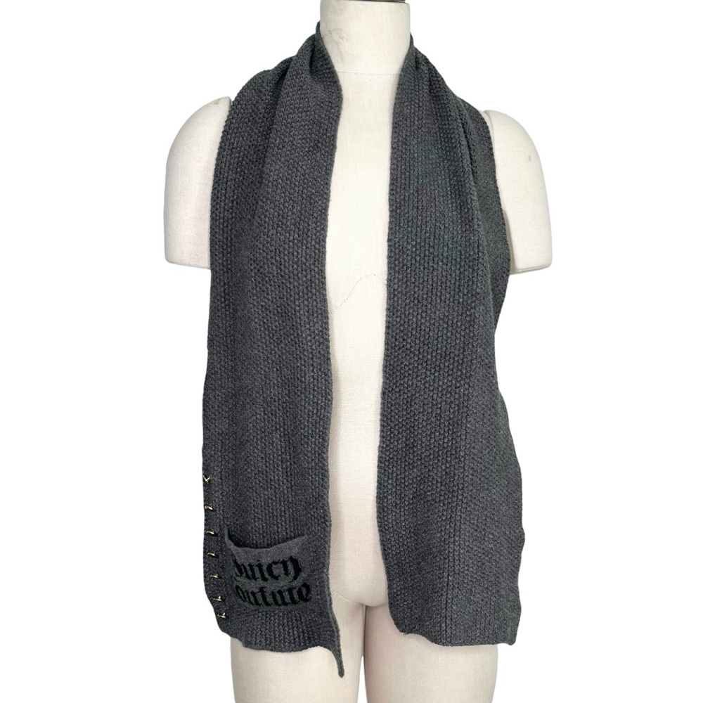 Juicy Couture Knit Scarf Gray Logo Patch Y2K Retro